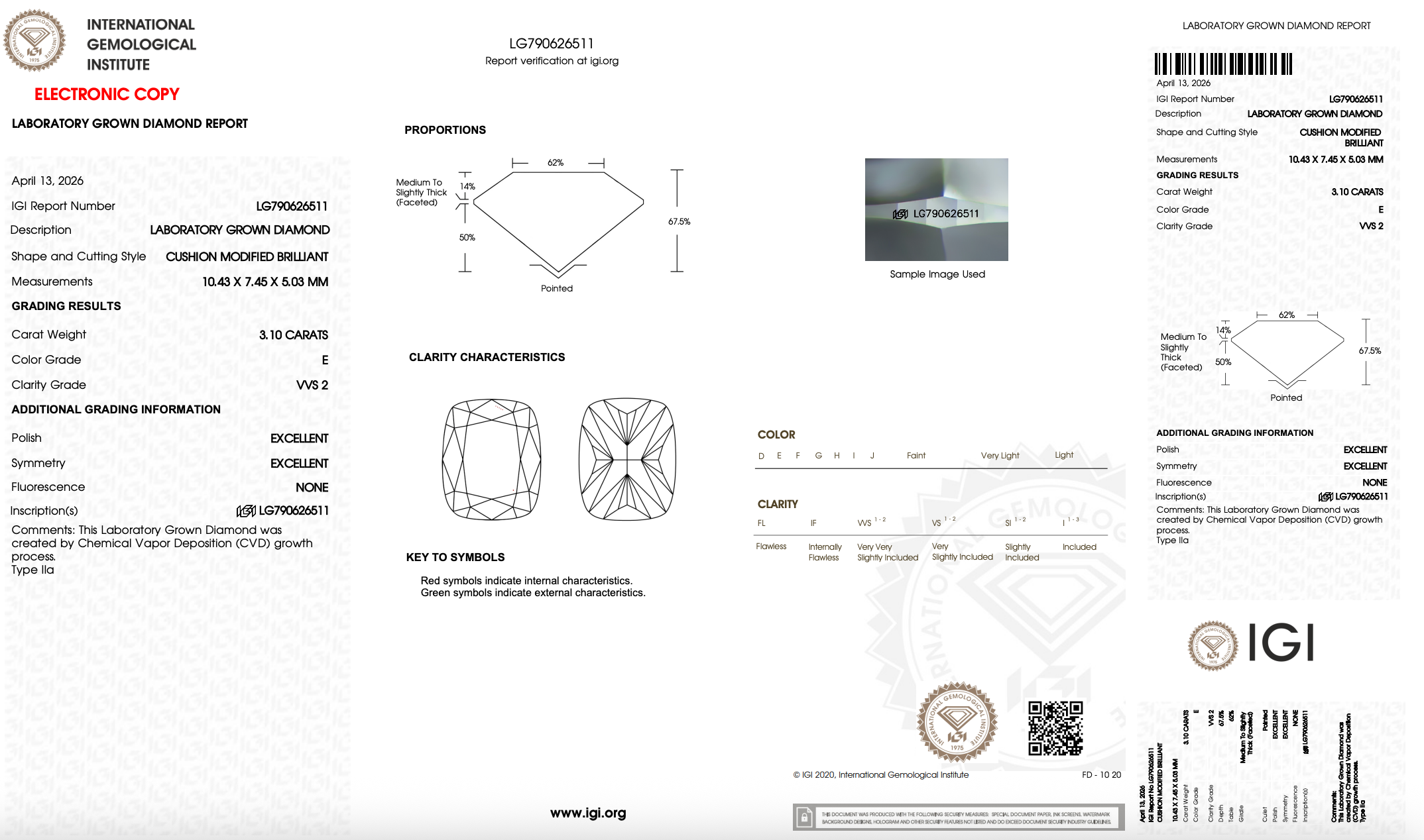 3.10ct E VVS2 Elongated Cushion Lab Grown Diamond