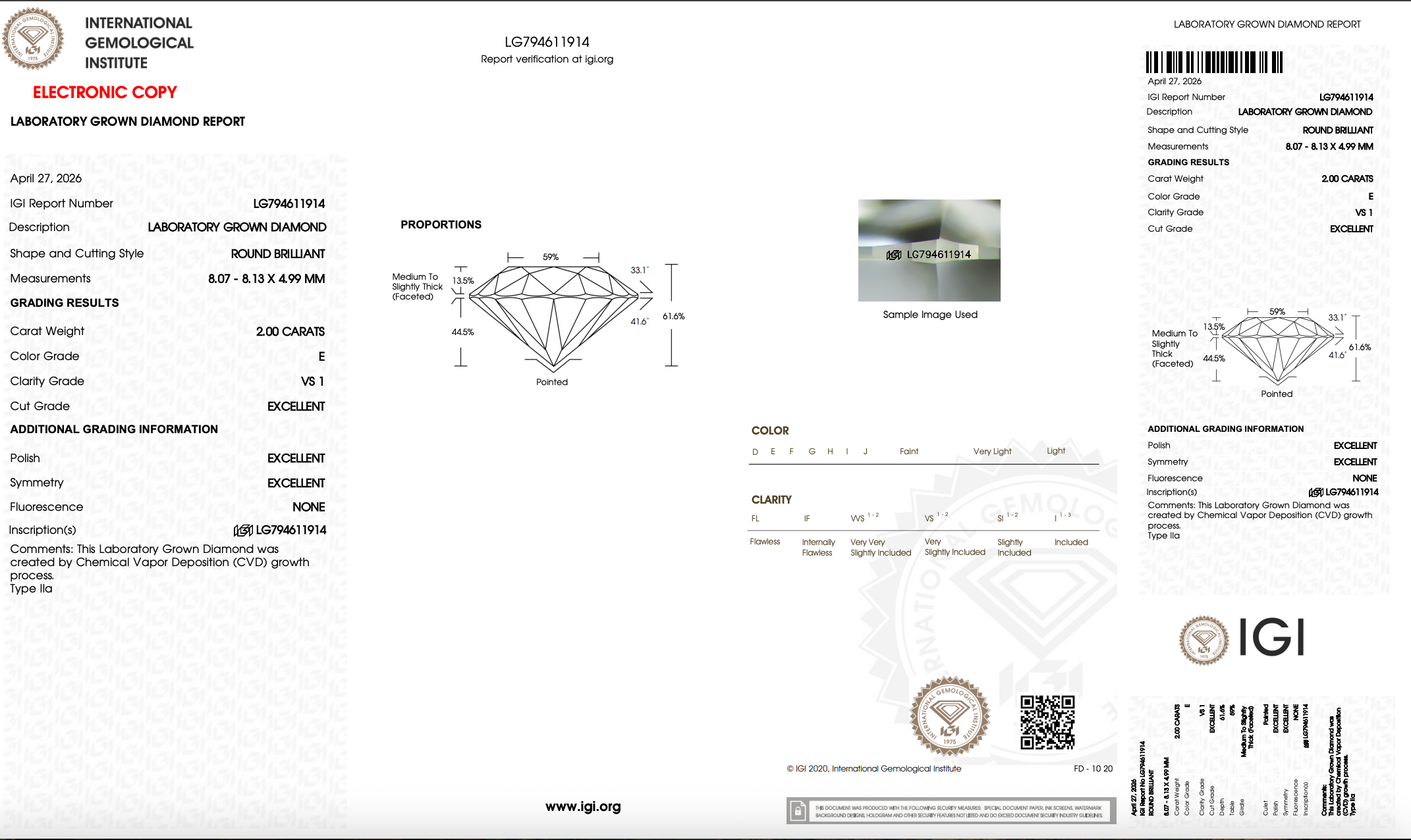 2.00ct E VS1 Round Lab Grown Diamond